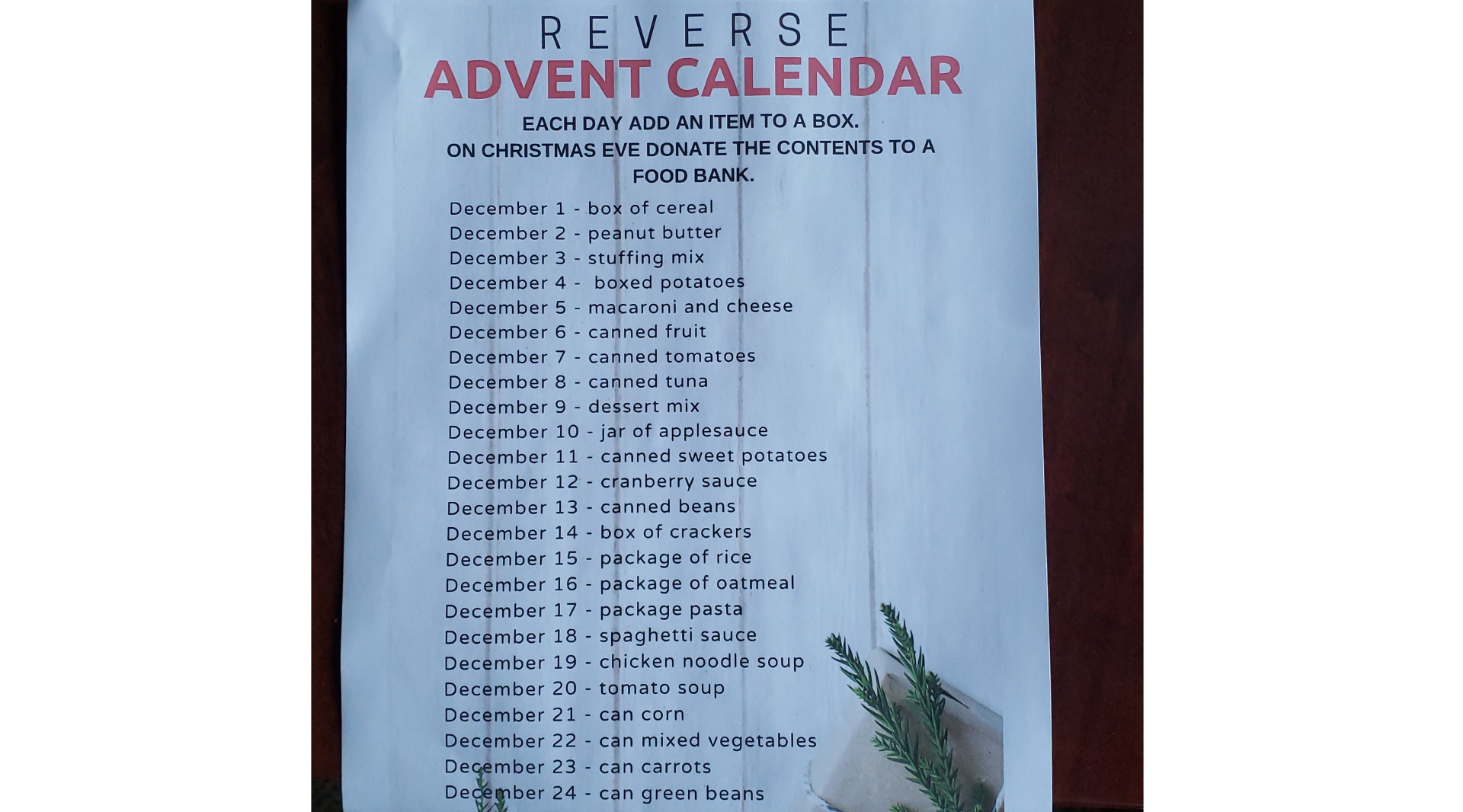 A Reverse Advent Calendar All Year Long for Fish of Albany JustServe A Reverse Advent Calendar All Year Long for Fish of Albany JustServe